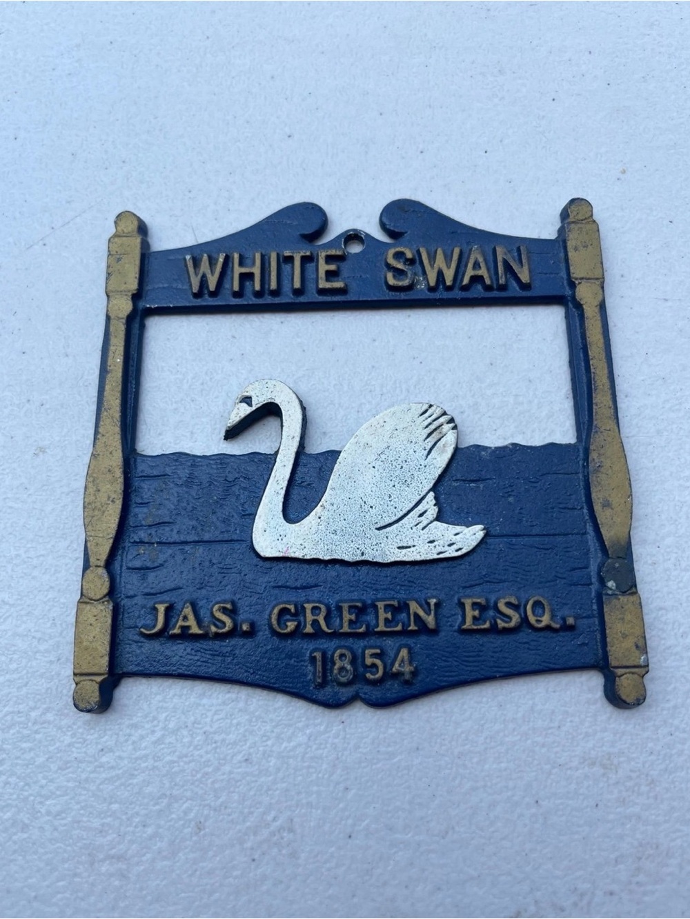 Vintage White Swan cast aluminum door plaque